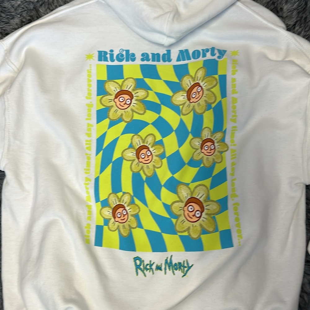 Rick and Morty Hoodie with Green and Pink Flower Design NWT - Picture 3 of 4